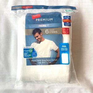 Hanes Premium 6pk Tagless Crew Neck T-Shirt Original Fit Men's XL White NEW